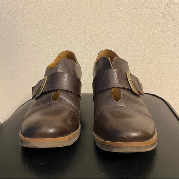 Korks Brown Leather Buckle Bootie Heels Size 10/42 - Picture 3 of 5